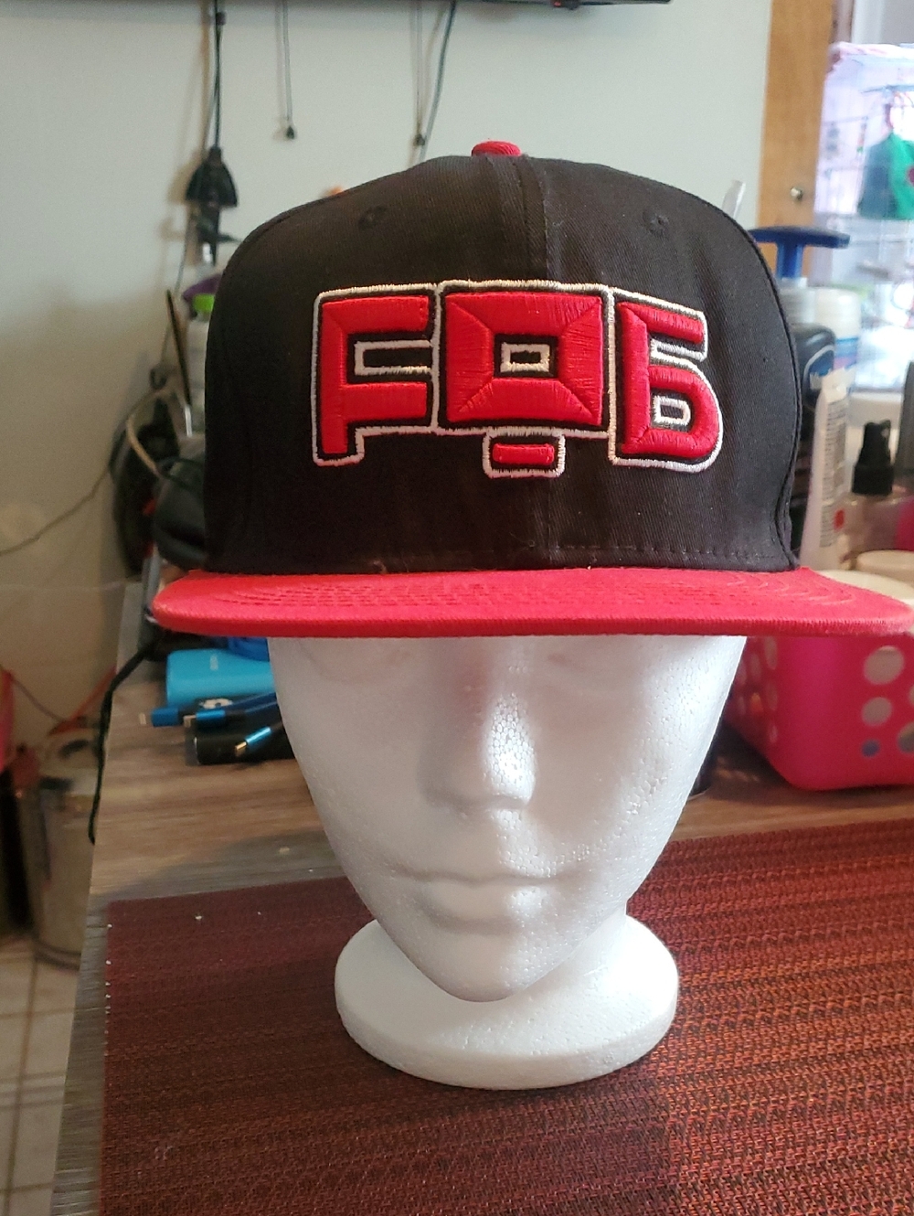 Black Snapback Cap with Red Brim & Embroidered Fallout Boy Logo